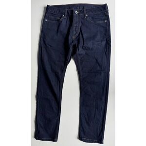 TOPMAN‎ Stretch Skinny Button Fly Jeans Mens 32x25.5* Hemmed Dark Blue Denim